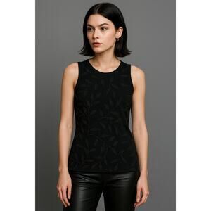 90s Glam Beaded Black Tank Top Vintage Evening Y2K Minimalist Elegant Chic S